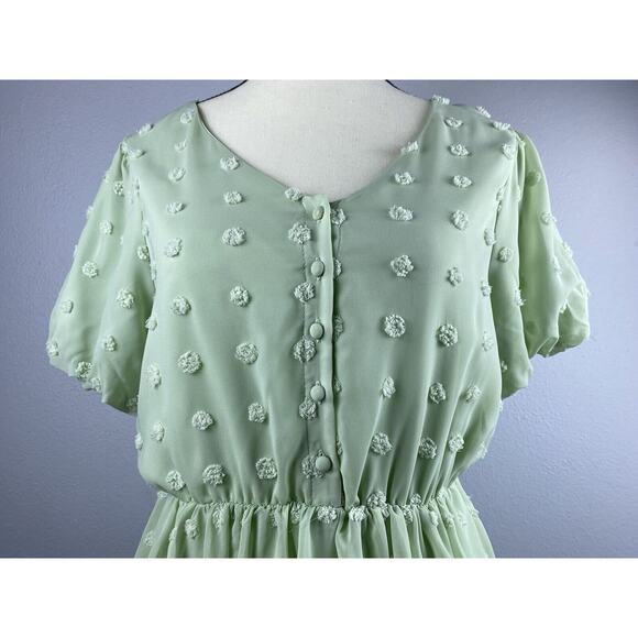Baltic Born Sz S Mint Green Puffed Slv Btn Front Elastic Waist Mila Swiss Dot - Picture 3 of 12